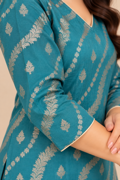 Teal Zari Heritage Kurta Set