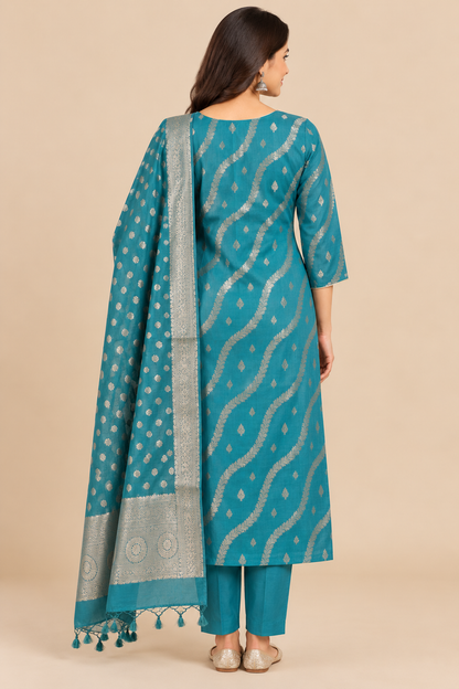 Teal Zari Heritage Kurta Set