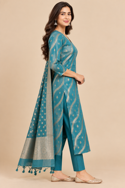 Teal Zari Heritage Kurta Set