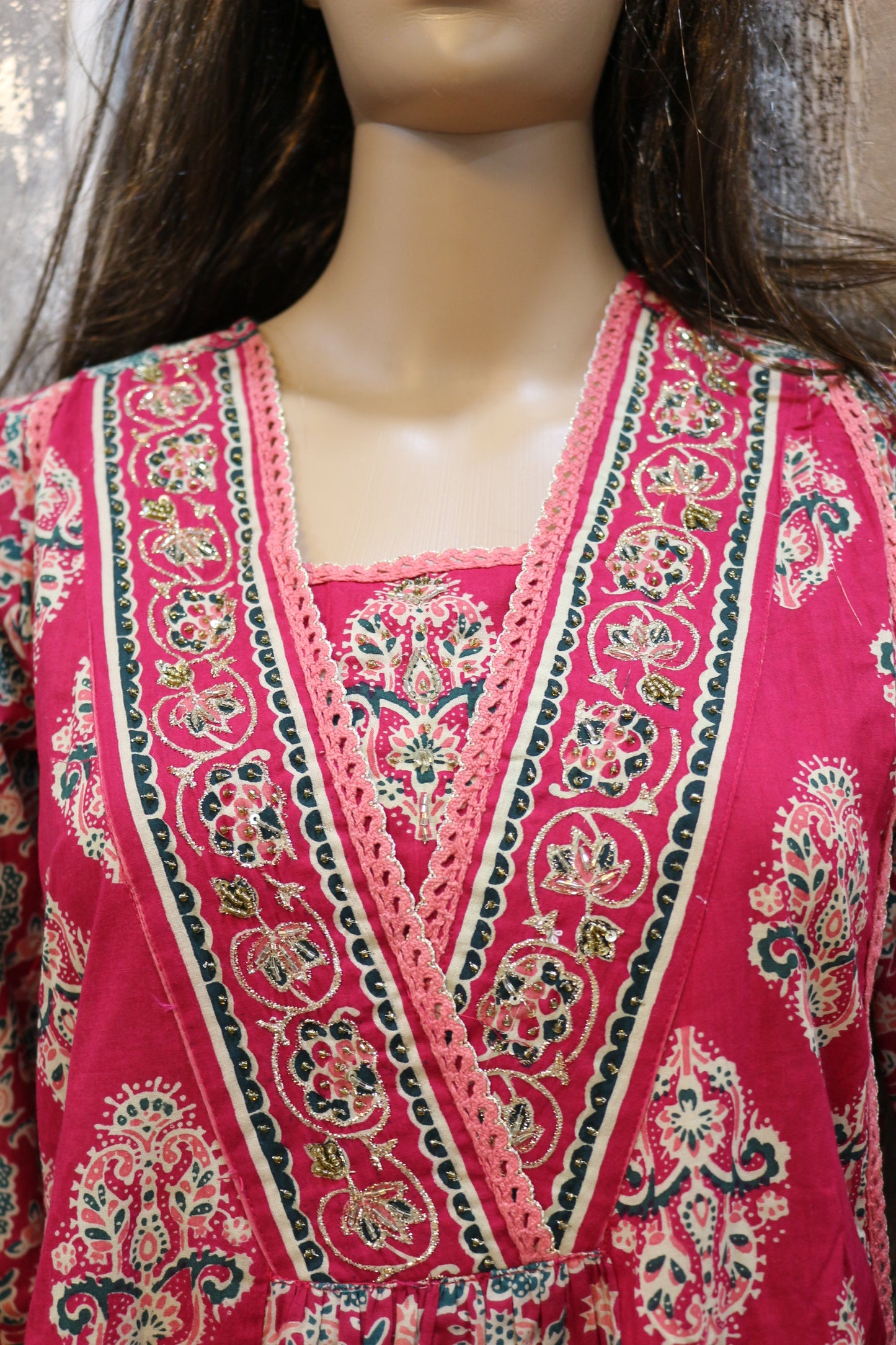 Pink Cotton Printed Aline Kurta Set