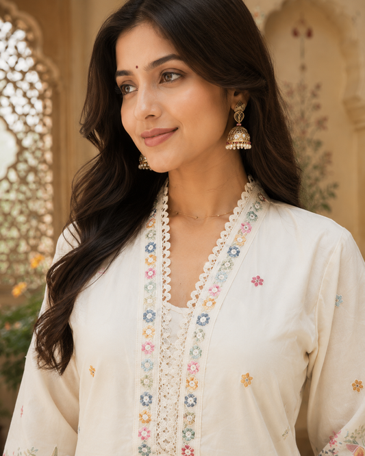 Ivory Cotton Embroidered Kurta Set2