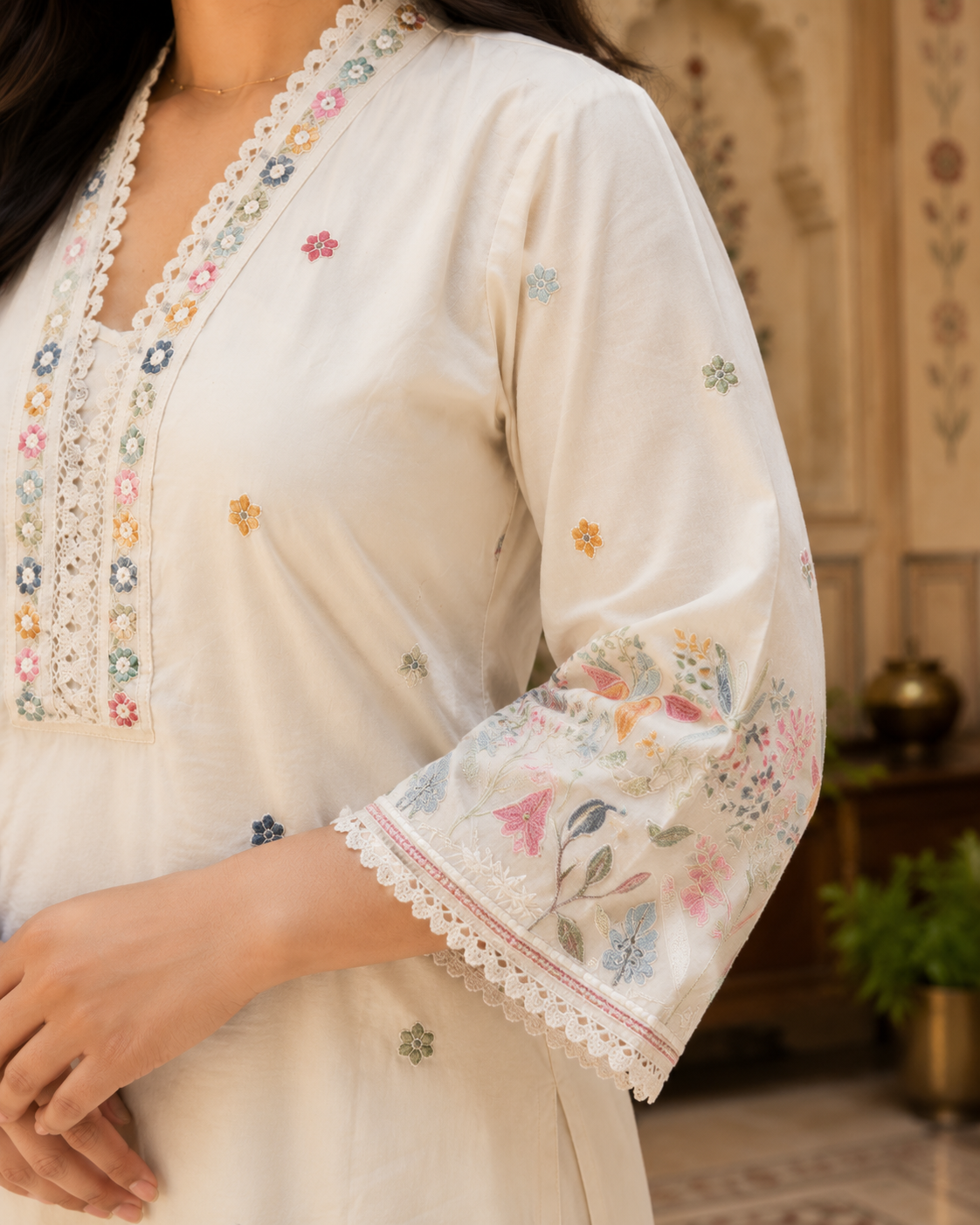 Ivory Cotton Embroidered Kurta Set3
