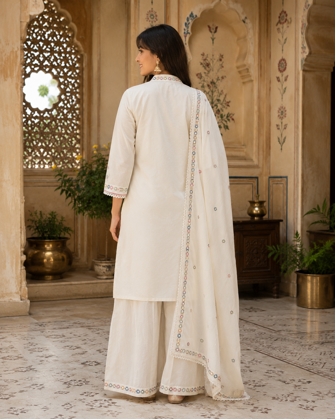 Ivory Cotton Embroidered Kurta Set4