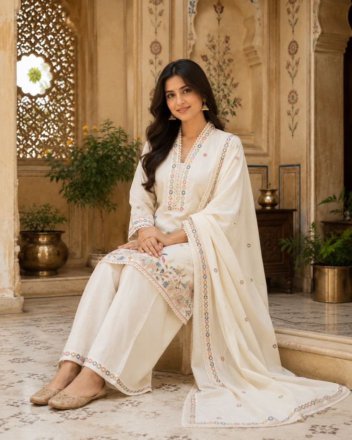 Ivory Cotton Embroidered Kurta Set6
