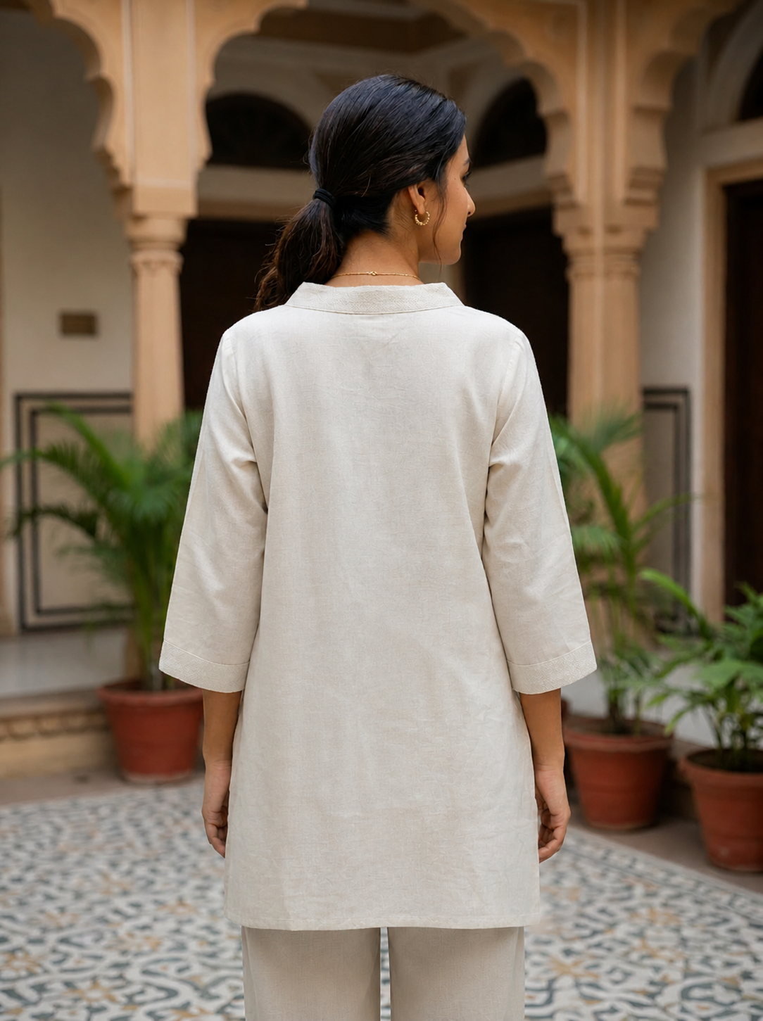 Ivory Embroidered Cotton Kurti1