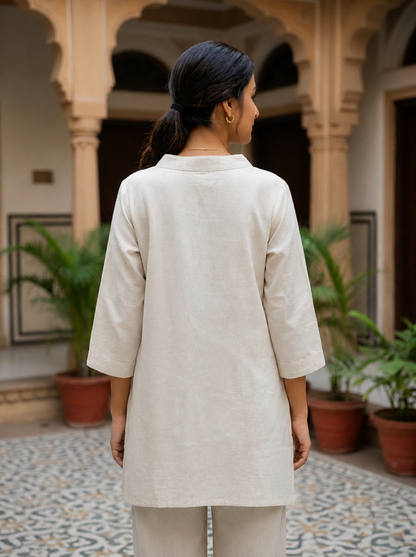 Ivory Embroidered Cotton Kurti1