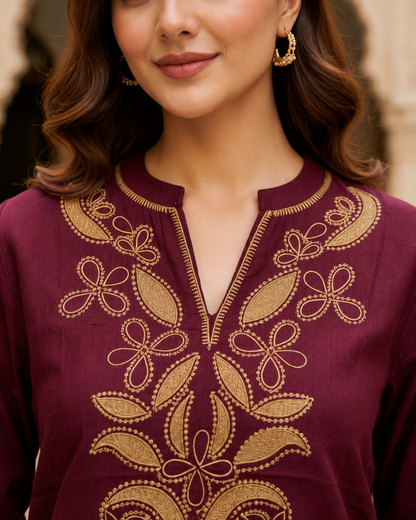 Maroon Embroidered Kurti