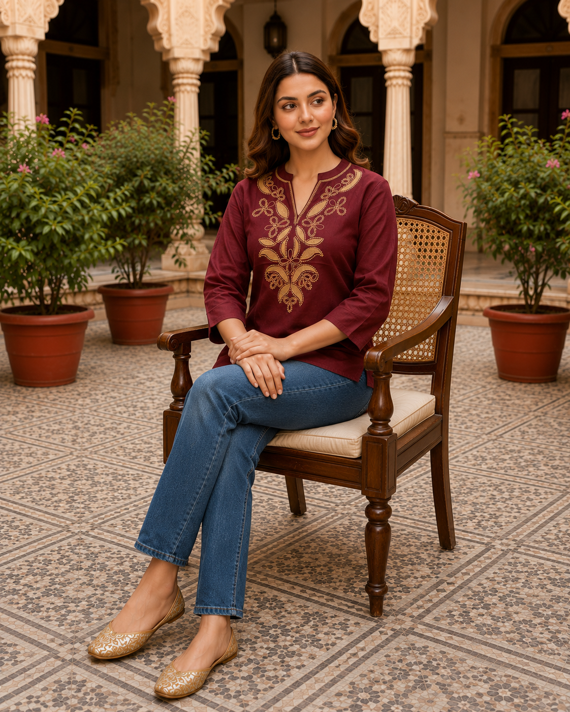 Maroon Embroidered Kurti