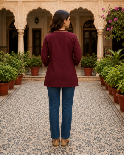Maroon Embroidered Kurti