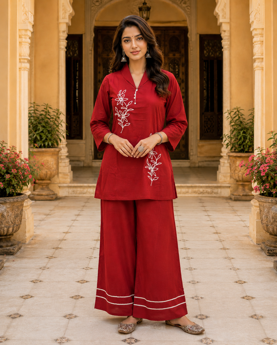 Maroon Cotton Co-ord Set