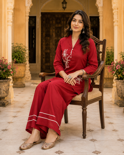 Maroon Cotton Co-ord Set