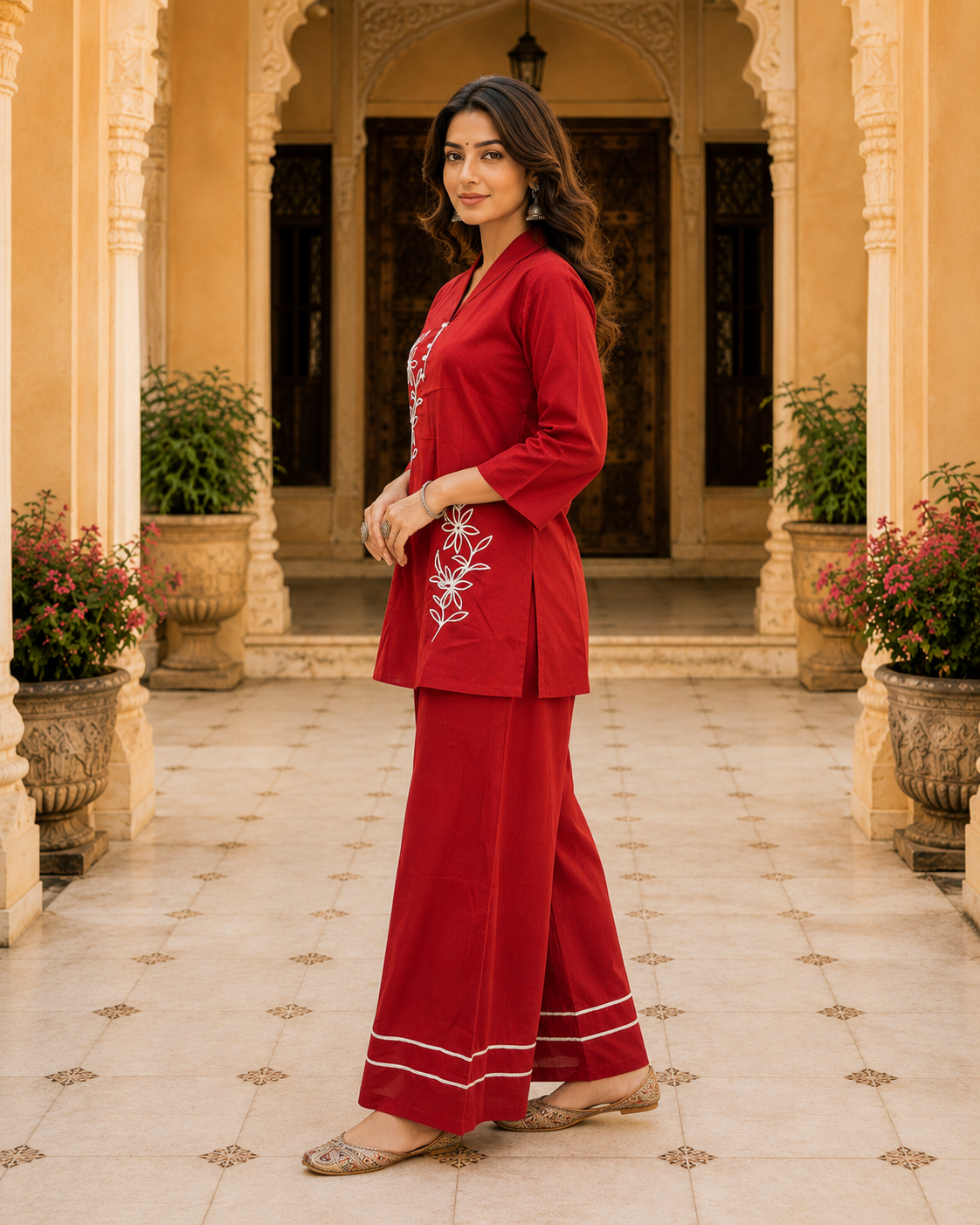 Maroon Cotton Co-ord Set