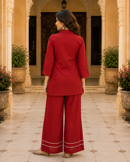Maroon Cotton Co-ord Set