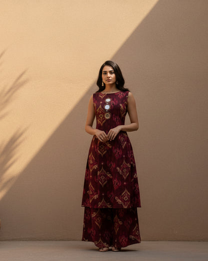 Maroon print cotton Kurta set