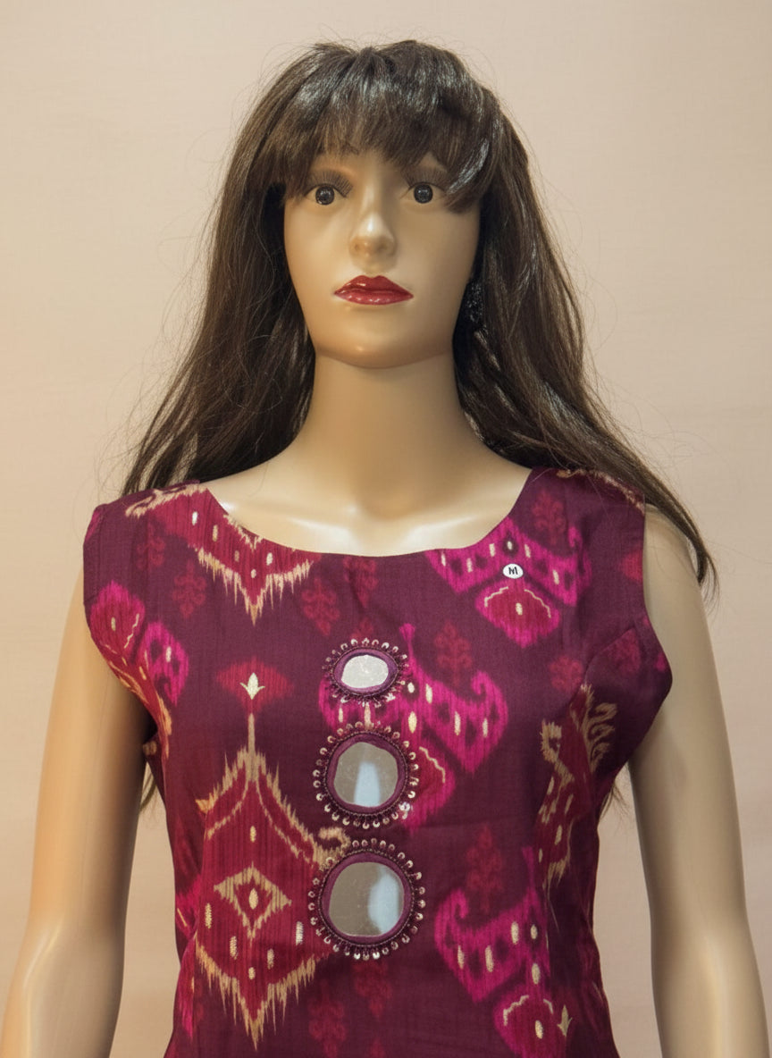 Maroon print cotton Kurta set 2