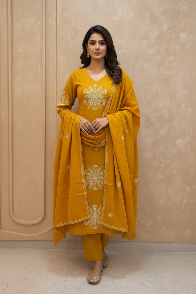Mustard Print Kurta set 9