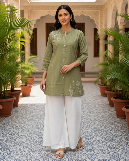 Olive Embroidered Kurti