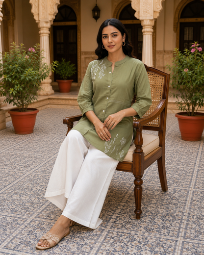 Olive Embroidered Kurti