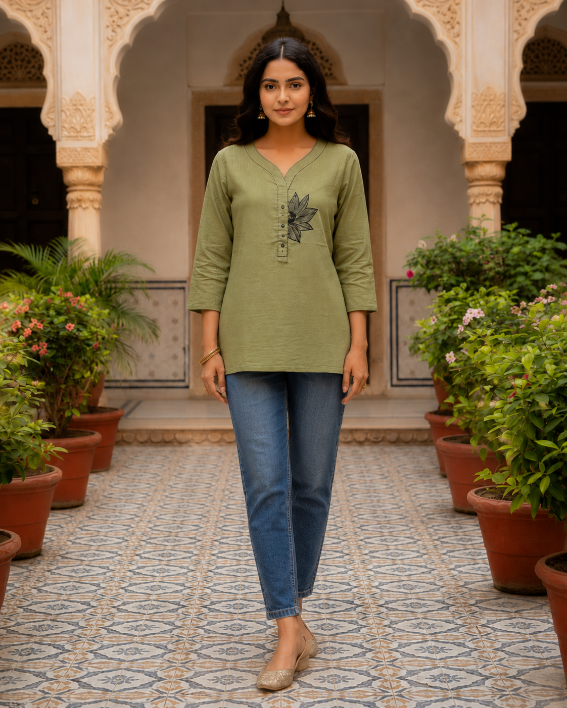 Olive Cotton Kurti