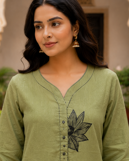 Olive Cotton Kurti