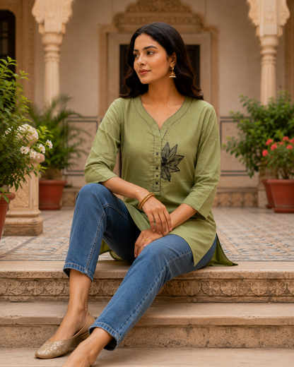Olive Cotton Kurti