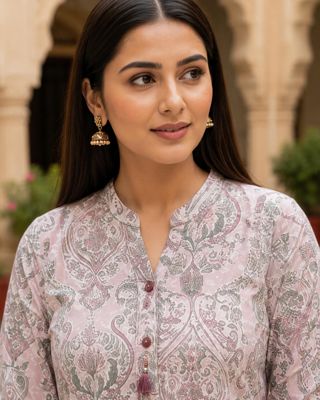 Pastel Pink Printed Cotton Kurta Set