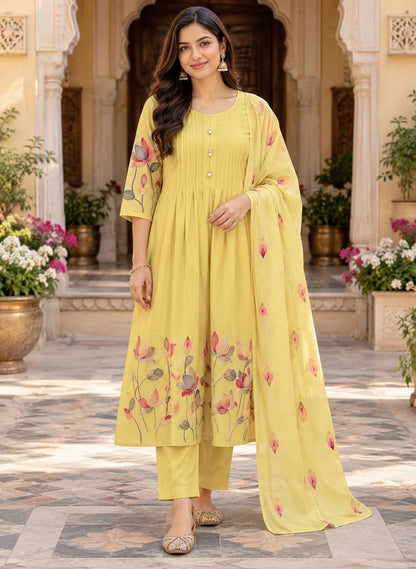 Aabha Mul Chanderi Kurta Pant Dupatta Set
