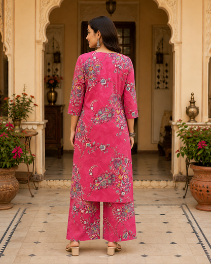 Pink Printed Cotton Kurta Set