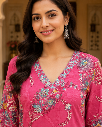 Pink Printed Cotton Kurta Set