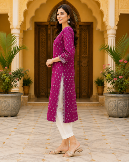 Anaya Wine Pink Printed Kurti