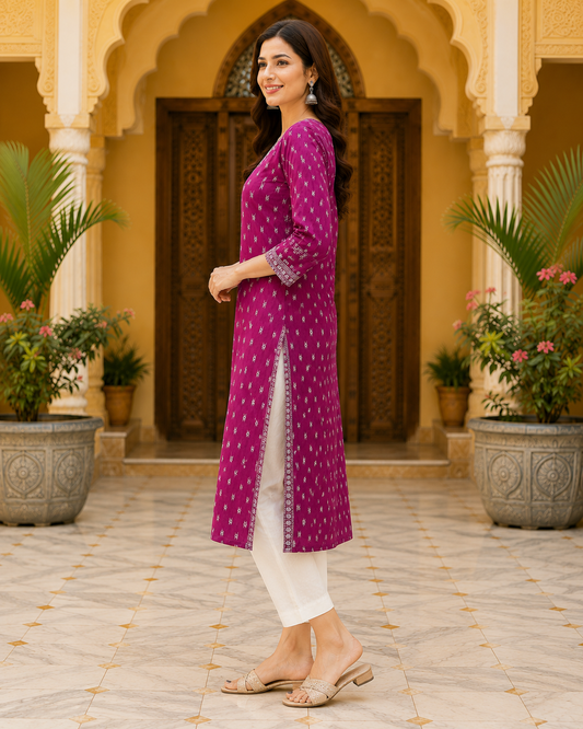 Anaya Wine Pink Printed Kurti