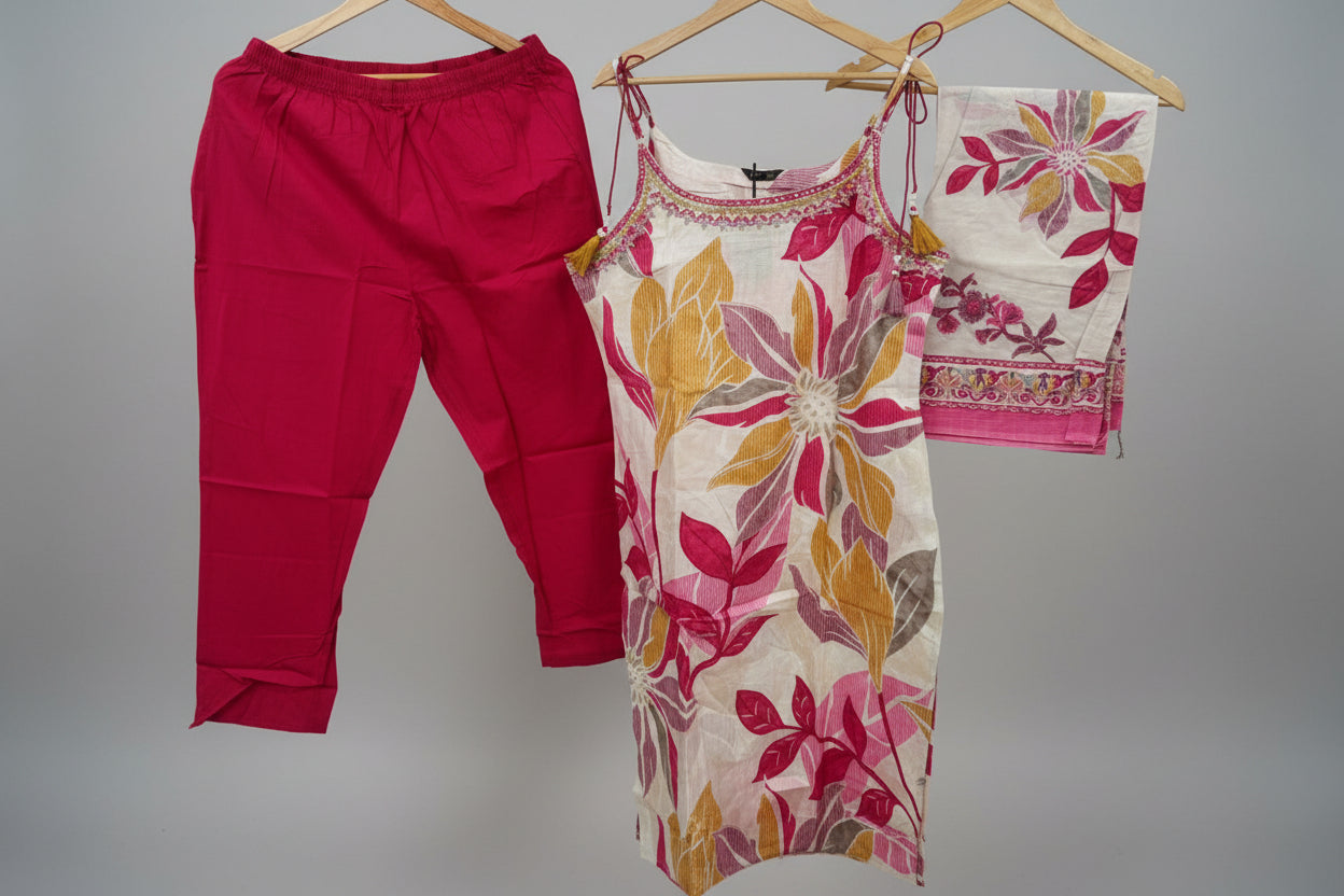 Pink Cotton Kurta Set