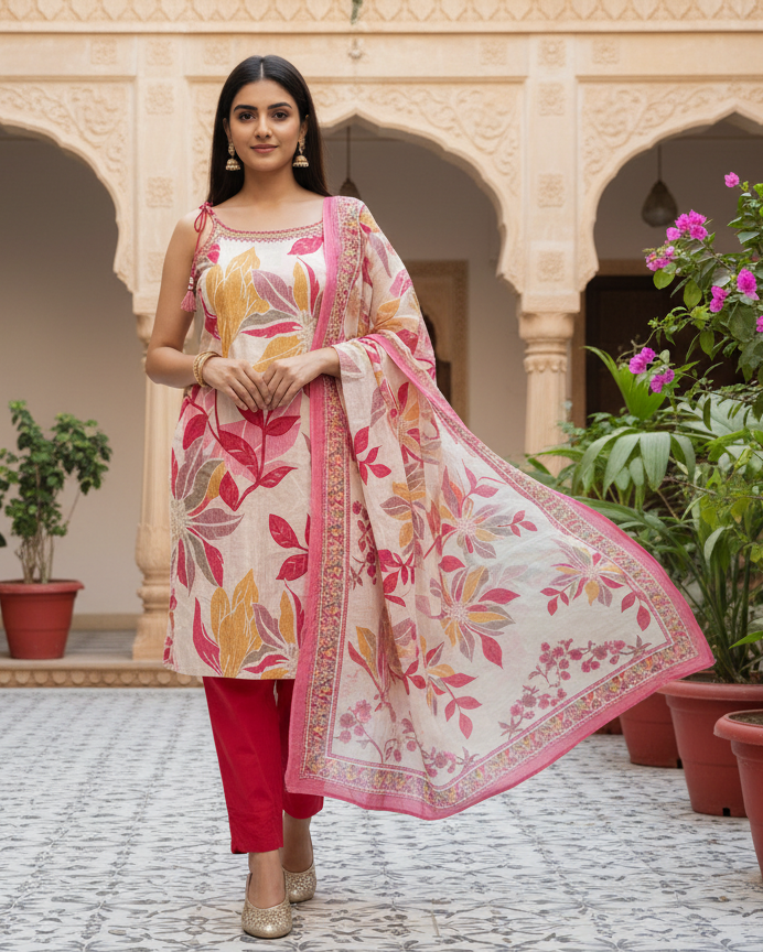 Pink Cotton Kurta Set 3