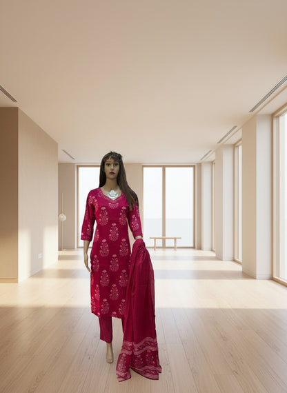 Pink Cotton Print Kurta Set 6