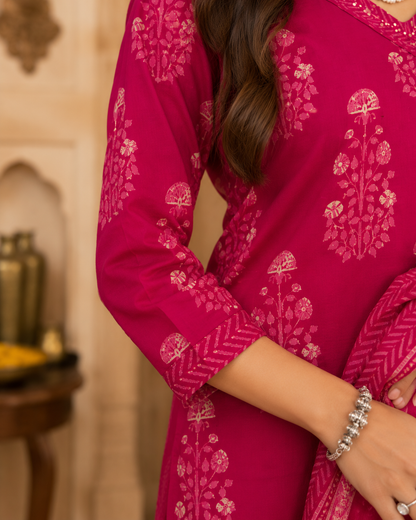 Pink bloom Printed Cotton Kurta Set3