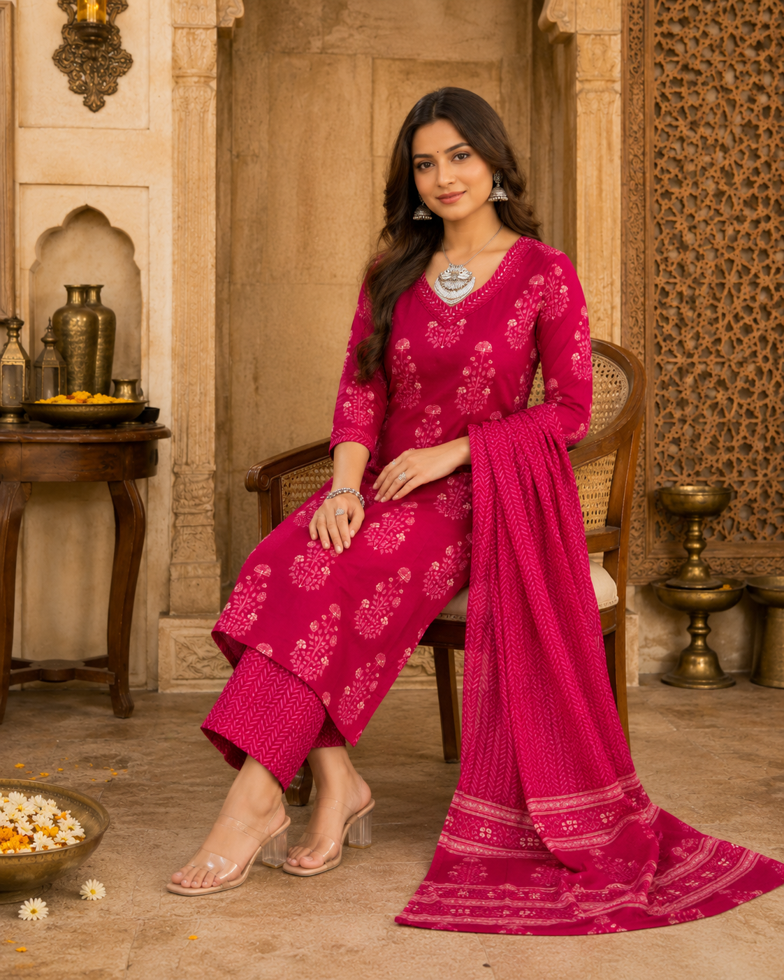 Pink bloom Printed Cotton Kurta Set5