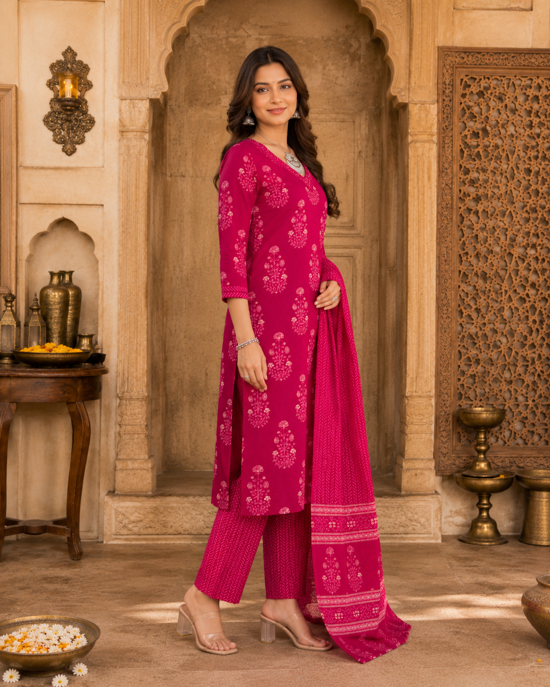 Pink bloom Printed Cotton Kurta Set6