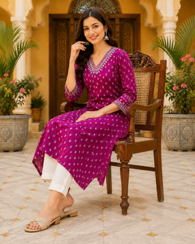 Anaya Wine Pink Printed Kurti