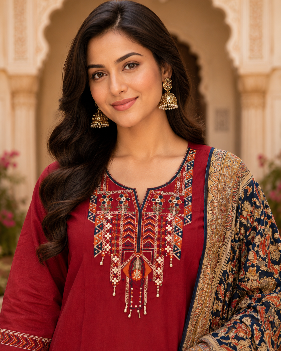 Red_Embroidered_Kurta_Set_with_Printed_Dupatta_for_Women2
