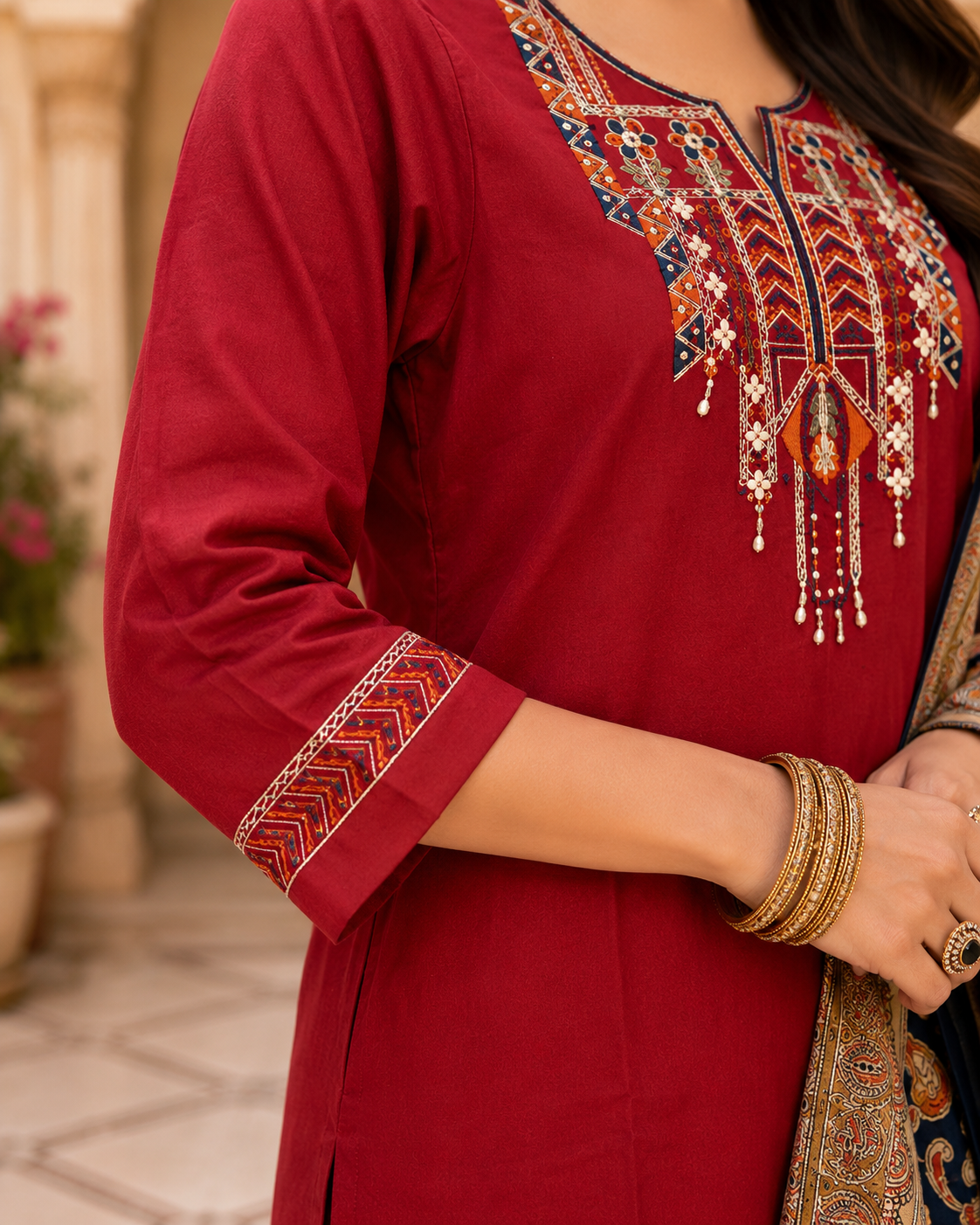 Red_Embroidered_Kurta_Set_with_Printed_Dupatta_for_Women3