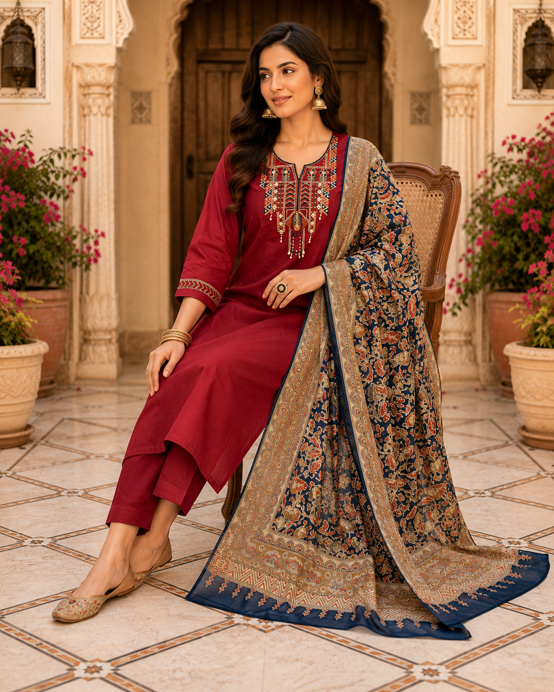 Red_Embroidered_Kurta_Set_with_Printed_Dupatta_for_Women4