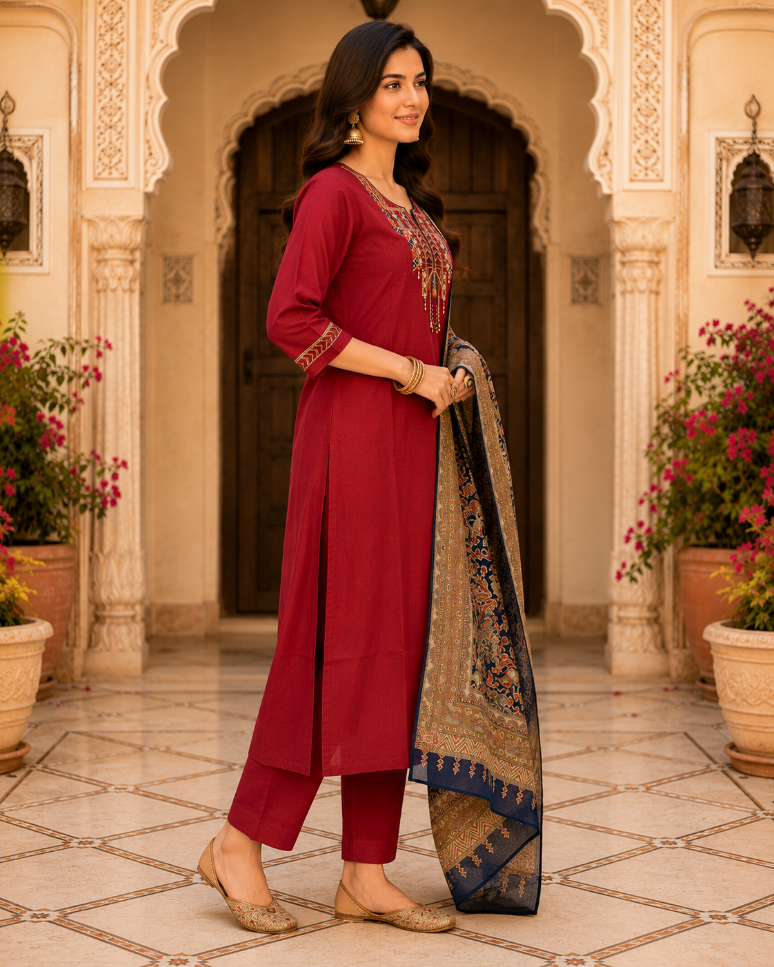 Red_Embroidered_Kurta_Set_with_Printed_Dupatta_for_Women5