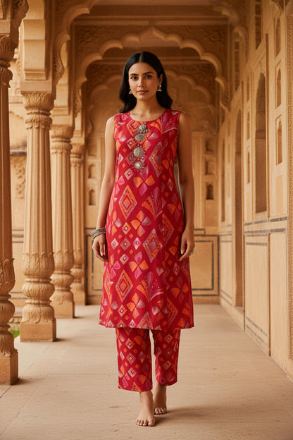 Red Print Kurta Set 5