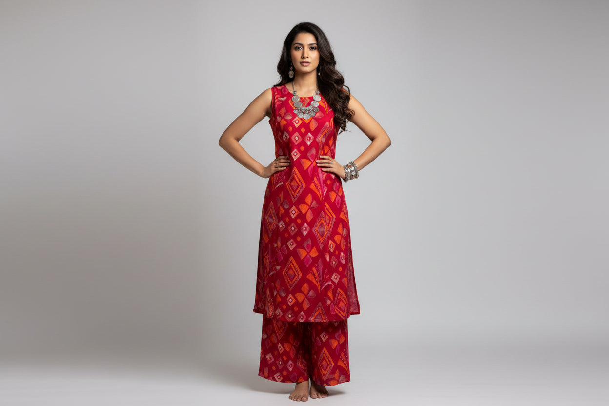 Red Print Kurta Set 7
