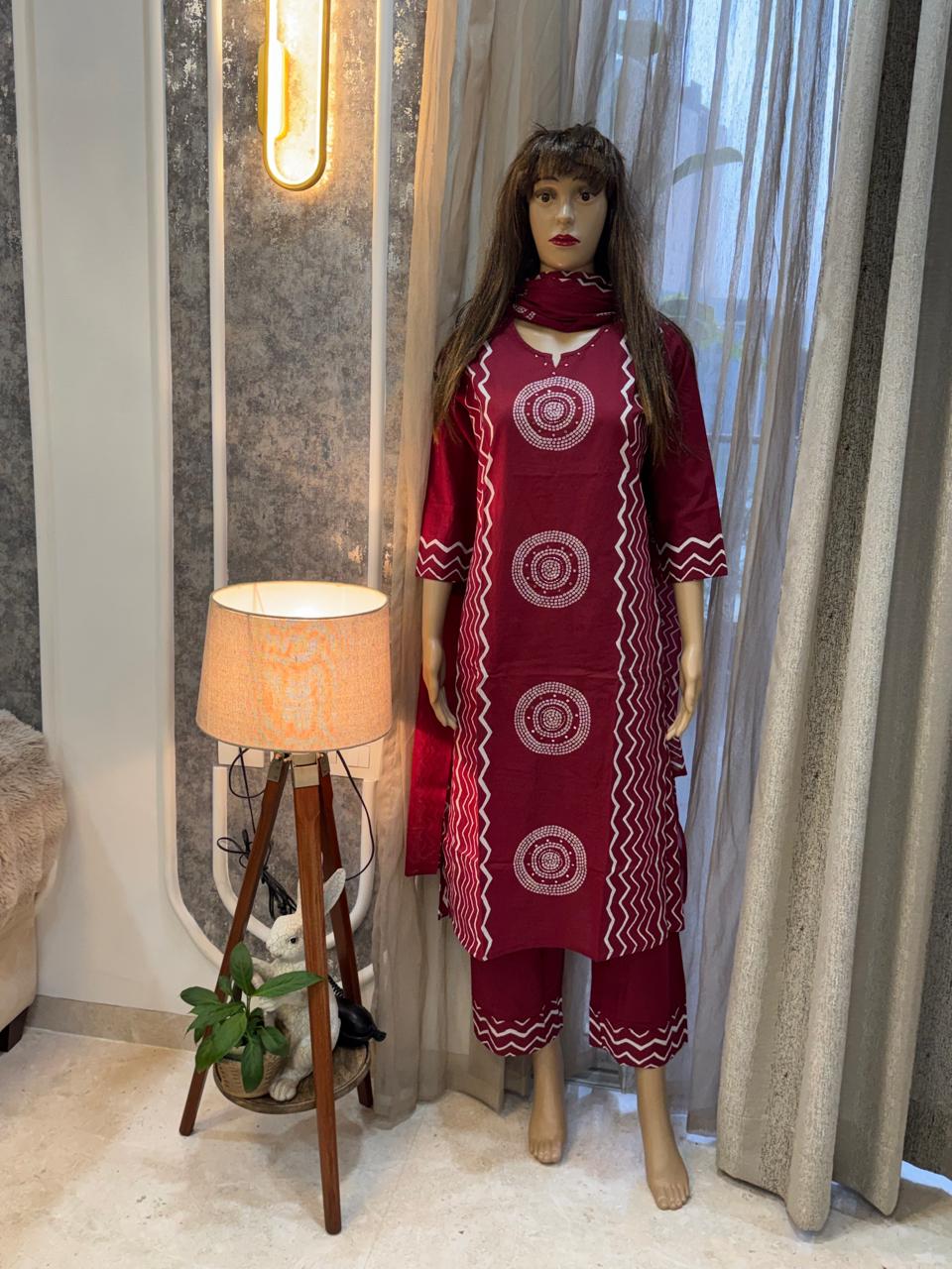 Red Print cotton Kurta Set