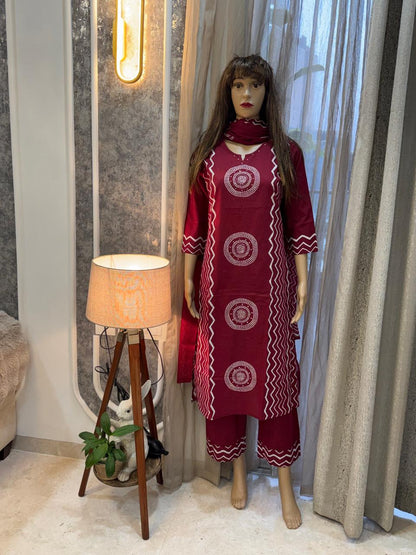 Red Print cotton Kurta Set