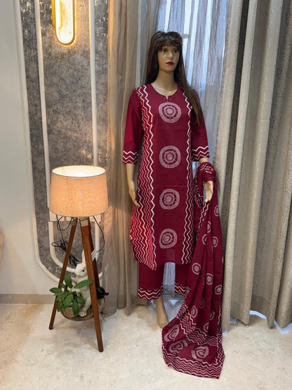 Red Print cotton Kurta Set 4