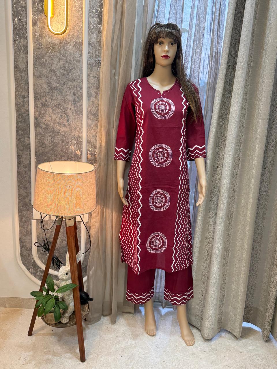 Red Print cotton Kurta Set 5