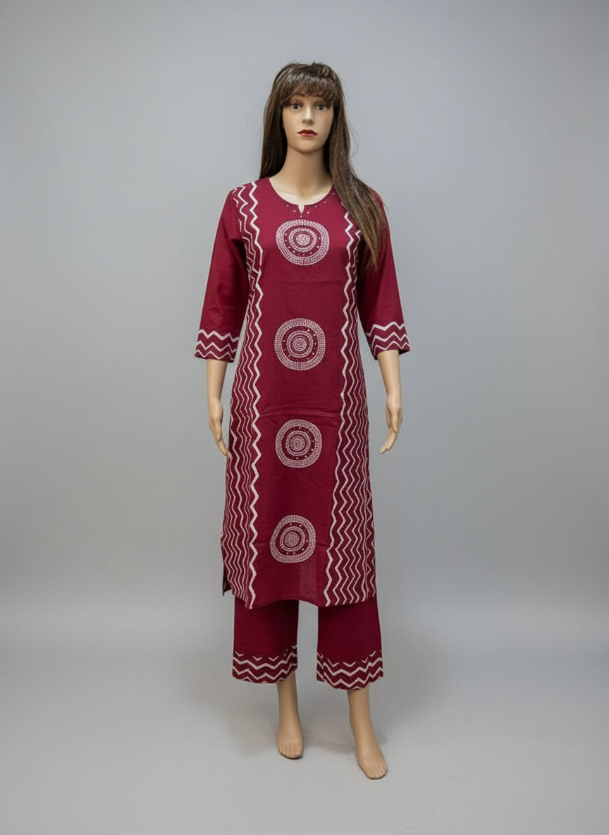 Red Print cotton Kurta Set 6