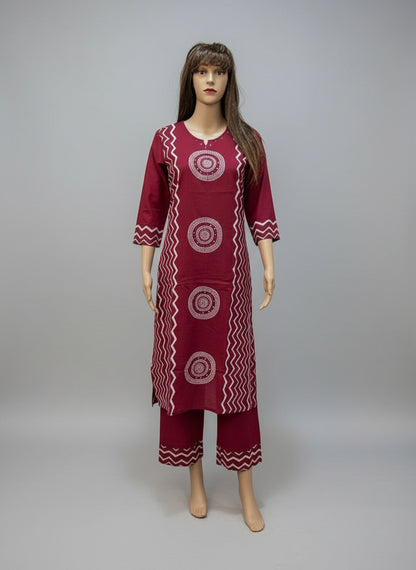 Red Print cotton Kurta Set 6